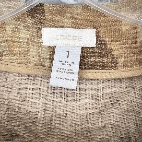Chico's Size 1 M 8 Gold Collarless Zip Front Jacket Linen Cotton Blend - Picture 2 of 6